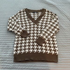Brown and White Houndstooth Sweater